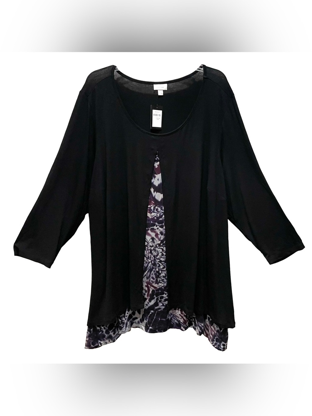 NWT Avenue Women Plus Tunic Black Foil Print Lagenlook Minimalist Grunge (26/28)